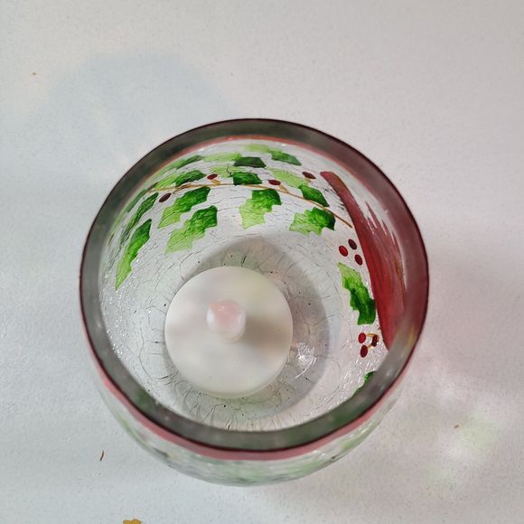 Cardinal With Holly Crackle Glass Votive Tea Light Candle Holder hanpain… - Picture 11 of 12